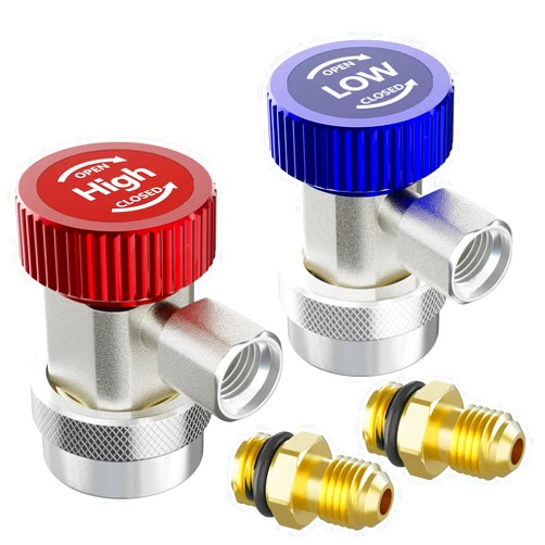HTOMT R134a Quick Coupler Adapter, Adjustable R134a Adapters, Quick Connectors for Car AC Systems, HP and LP Fittings for Evacuation and Recharging, 1/4