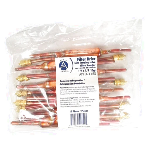 AP APPLI PARTS Appli Parts APFD-115S 10 Units of Copper Liquid line liquid line filter dryer with Charging Service Valve 1/4 x1 /4 in 15g 0.53oz for universal refrigeration and air conditioner applications