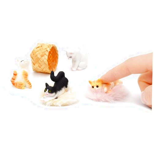 iland Cat Figurines, Dollhouse Cats w/ 1/12 Scale Accessories, Realistic Hand Painted Mini Cat Decor, Cat Cake Toppers