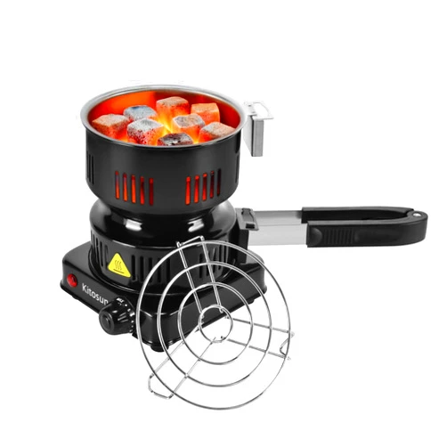 KITOSUN Electric Stove Coconut Charcoal Starter - ETL Approved Hot Plate Durable Faster Coal Burner 120V~600W with Detachable Handle Stainless Steel Grill & Rack Smart Heat Control Long Cable for BBQ Kitchen