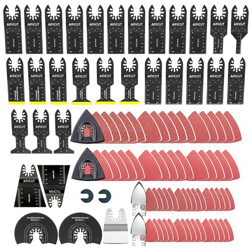 AIFICUT 97Pcs Oscillating Saw Blades Kits Cutting for Wood Plastic Metal Multi Tool Blades Oscillating Tool Blades with Sanding Pads Sandpapers Kits Fit Dewalt Ryobi Milwaukee Rockwell Fein Makita