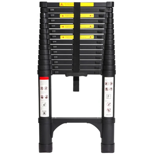 BOCOM 14.5 FT Aluminum Telescoping Ladder, Lightweight Multi-Purpose Collapsible Extension with 2 Triangle Stabilizers, Heavy Duty 330 lbs Max Capacity, Ideal for Home, RV, and Outdoor Work Black