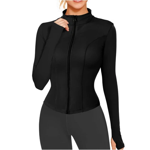 AURUZA Womens Workout Jackets, Lightweight Zip Up Athletic Jacket for Women Cropped Workout Gym Running Tops With Thumb Holes