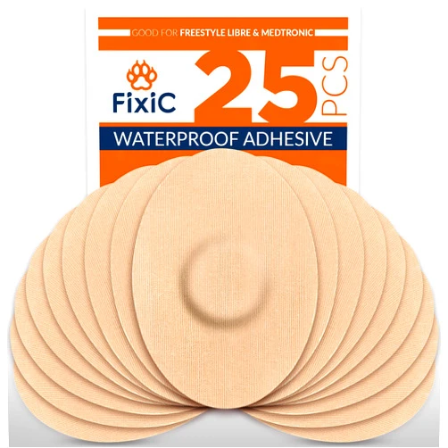 FixiC Freestyle Adhesive Patches 25 PCS – Good for Libre 1, 2 – Enlite – Guardian – Waterproof Adhesive Patches – Libre Adhesive Covers – Pre-Cut – The Best Fixation for Your Sensor! (Tan)