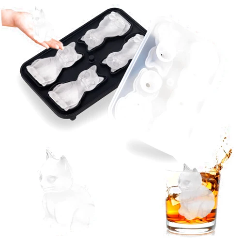 Nerien Cat Ice Cube Tray Mold - 3D Cat Shape Ice Cube Trays, Cute Ice Cube Molds for Whiskey Bourbon, 4-Hole Large Fun Shapes Ice Cube Trays, Funny Cats Gifts for Animals Lovers Women Men