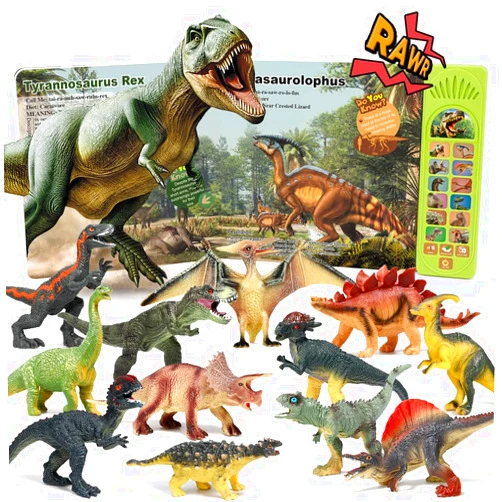 OENUX Dinosaur Toys with Interactive Sound Book for Kids 3-5, Dinosaur Book with Sound &12 Toy Dinosaurs Figures, Toddler Dinosaur Learning Toys for Boy, Dinosaur Present for Boys Girl Age 4-7