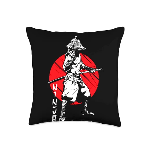 Samurai Nobility title Bushi Japan Asia Warrior Samurai Ninja Warrior Japanese Bloodstain Katana Sword Asia Throw Pillow, 16x16, Multicolor