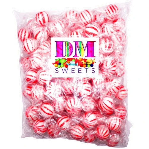 DM Sweets Jumbo Mint Balls - 2.5 lbs of Fresh Individually Wrapped Delicious Red and White Striped Mint Candy