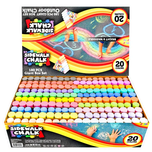 JOYIN 180 PCS Washable Sidewalk Chalks Set in 20 Colors Non-Toxic Jumbo Chalk for Outdoor Art Play, Painting on Chalkboard, Blackboard and Playground