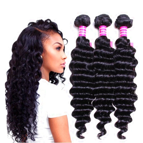 VRVOGUE Brazilian Deep Wave 3 Bundles 100% Human Hair 7A Unprocessed Natural Color Brazilian Virgin Hair Extensions (20 22 24)