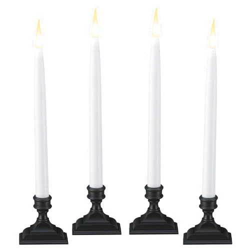 612 Vermont Battery Operated LED Taper Window Candles with Timer (6 on/18 Off), Patented Warm White Dual LED Flicker Flame, VT-1660A-4 (Pack of 4, Antique Bronze)