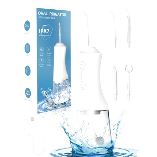 OKALA Cordless Water Dental Flosser Teeth Cleaner, 4 Modes Water Dental Flosser Teeth Pick 300ML Portable Rechargeable, IPX7 Waterproof Oral Irrigator Flosser Cleaning Kit for, Gums, Braces Care (White)