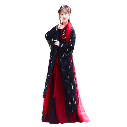 MIDERDO Hanfu Chinese Ancient Traditional Hanfu Student Performance Costume Halloween Christmas Cosplay Costume Carnival Suit (Color : Black+red, Size : XX-Large)