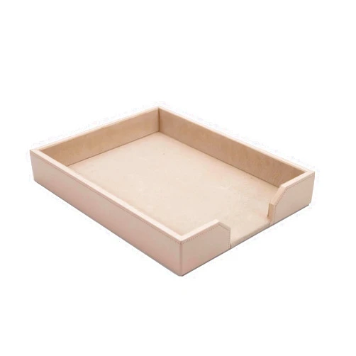 DACASSO Bonded Leather Desktop Letter Tray - Luxury Letter Holder & Paper Organizer for Desk - Office Organization & Executive Desk Decor - (White Latte)