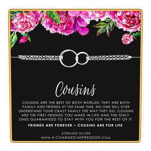 A Charmed Impression Cousin Gifts for Women • Sterling Silver Bracelet • Two Connected Interlocking Circles • Gift for Cousin Woman • Family Charm • Unique Gift Ideas • Loving Cousin Gifts • Meaningful Jewelry