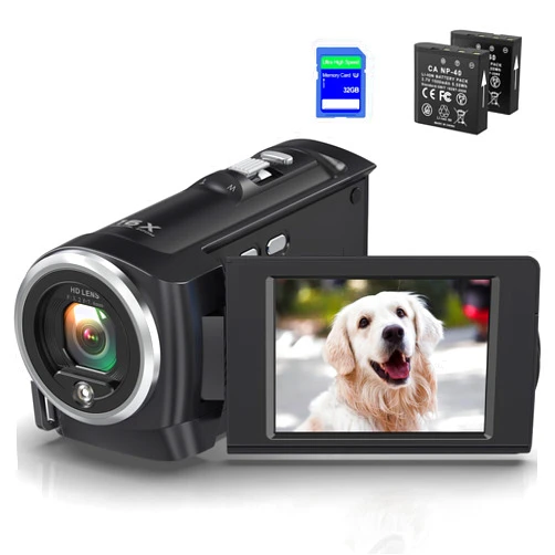 Gcasio 2.7K Video Camera Camcorder QHD 50MP YouTube Vlogging Camera 16X Digital Zoom Webcam 270 Degree Rotation Screen Camcorders with 32G SD Card and 2 Batteries Recording While Charging