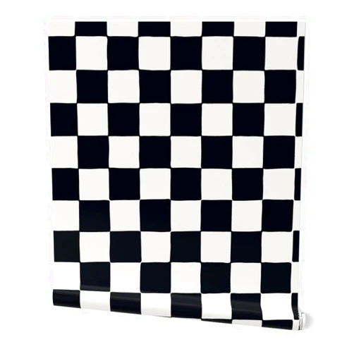 Spoonflower Peel & Stick Wallpaper Swatch - Retro Checkerboard Black White Checkered Custom Removable Wallpaper