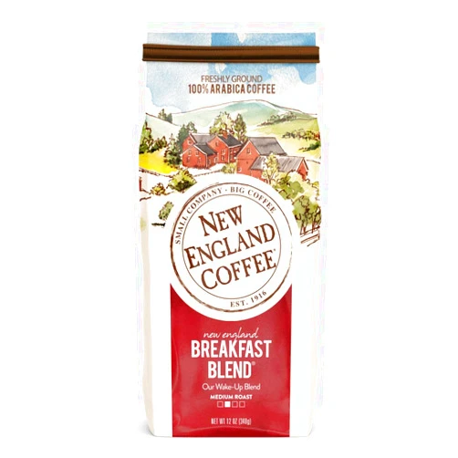 New England Coffee Breakfast Blend Medium Roast Ground Coffee, 12oz Bag (Pack of 1)