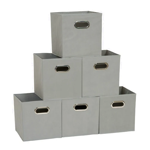 Household Essentials 84-1 Foldable Fabric Storage Bins | Set of 6 Cubby Cubes with Handles | Gray