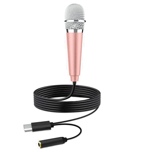 PoP voice USB C Mini Karaoke Microphone for Android Phone, Laptop, Tablets Small ASMR Microphone for Voice Video Recording Singing, Vlogging, Podcasting YouTube (1 PCS Rose Golden)