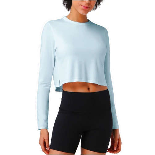 Pioneer Camp Bamboo Viscose Long Sleeve Shirts for Women Crop Tops Workout Loose Athletic Gym Yoga Running Cropped T-Shirts
