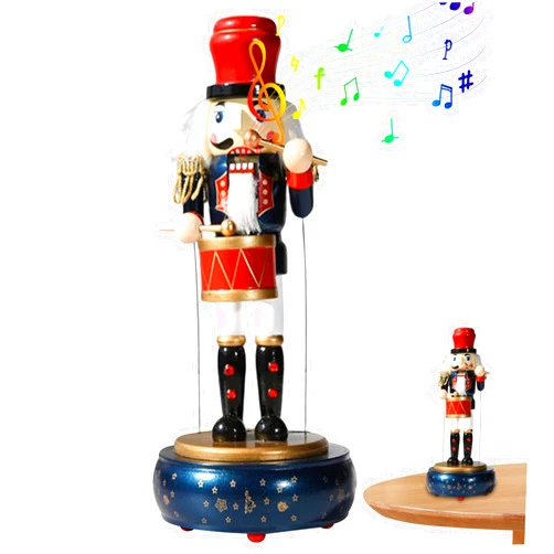 Nirelief Nutcracker Music Box 14.2 Inch Wooden Nutcracker Christmas Decorations Cute Clockwork Nutcracker Figures with Drum for Home Tables Decor Xmas Gift Blue Nutcracker Nutcracker Figures Nutcracker Christ