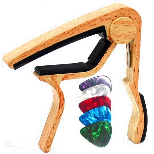 WINGO Guitar Capo for Acoustic and Electric Guitar with 5 Picks, Burlywood
