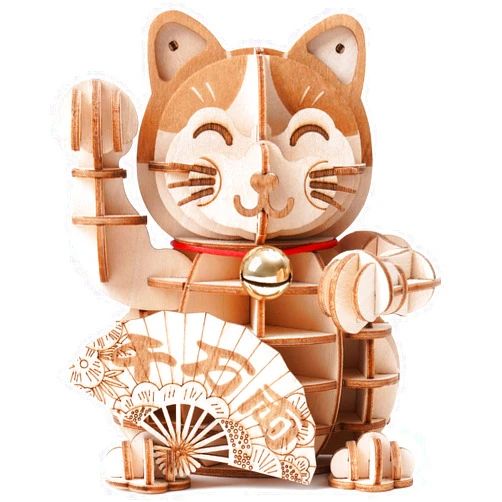 Rolife 3D Wooden Puzzles Lucky Cat DIY Wood Craft Model Kit Gift for Teens&Adult to Build
