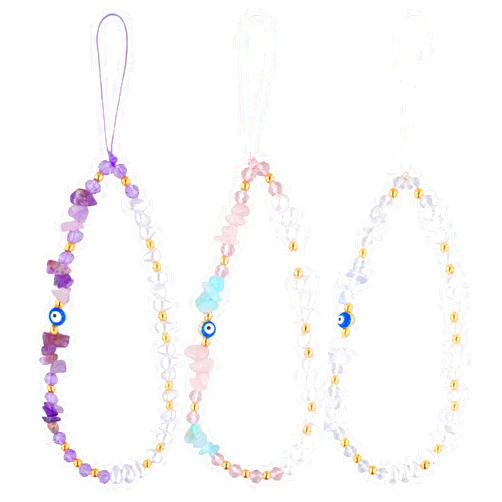 NQEUEPN 3pcs Beaded Phone Charms, Anti-Lost Evil Eye Beaded Lanyard Evil Eye Phone Bracelet Keychain Cute Cell Phone String Chain Strap Beaded for Men Women Couple Gift Phone Accessory (3 Colors)