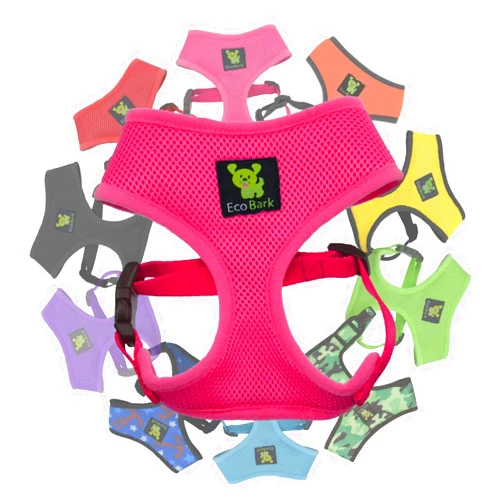 EcoBark Dog Harness - Eco-Friendly Max Comfort Harnesses - Luxurious Soft Mesh Halter - Over The Head Harness Vest- No Pull and No Choke for Puppy, Toy Breeds & Small Dogs (Small, Fuchsia Pink)