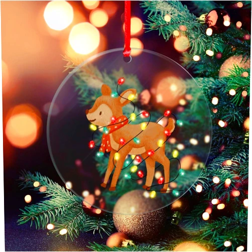 DOREENABE Clear Acrylic Discs with Hole Deer Figurine Tangled in Lights Clear Ornaments Rustic Farm Animal Deer for Boys Girls Clear Christmas Decoration Xmas Gift