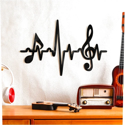 Blulu Metal Music Notes Wall Decor Sign Vintage Musical Heartbeat Wall Art Hanging Note Sign Treble Clef Decorations for Studio Bedroom Gallery Bar Birthday Party 15.75 x 9.04 Inches(Black)