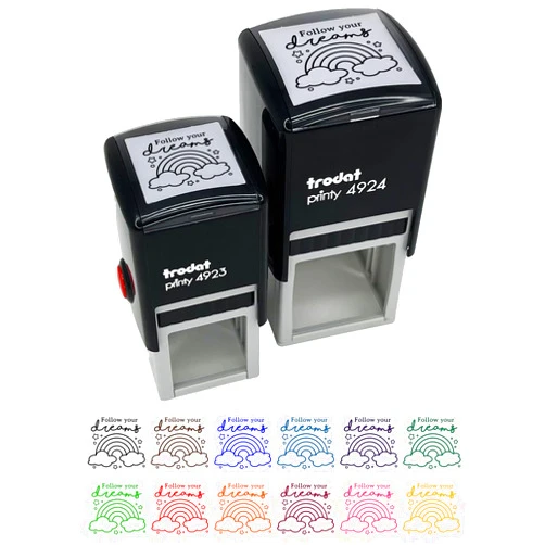 Sniggle Sloth Follow Your Dreams Cute Rainbow Motivational Self-Inking Rubber Stamp Ink Stamper - 1 Inch Small - Black Ink