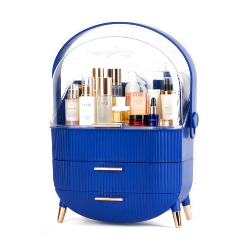 MASSY Egg Shape(Oval) Makeup Storage Box, Countertop Portable Vanity Cosmetics Organizer Preppy
