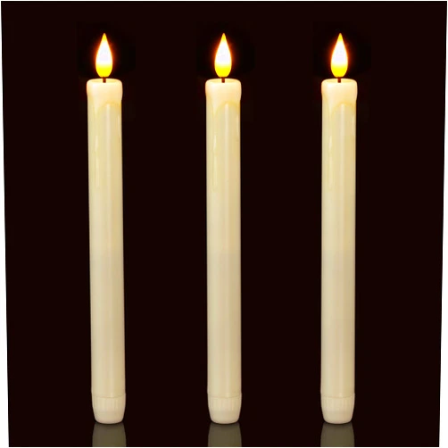Homemory 3 Pack Flameless Taper Candles, No Remote, Realistic Flickering Battery Operated Candlesticks, Ivory LED Plastic Candle Safe for Weddings, Table Decor, Christmas, and Halloween