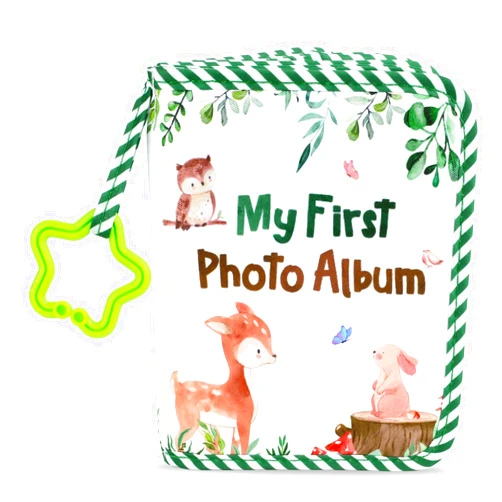 ZOIIWA Baby's My First Family Album Soft Photo Cloth Book Green Leaves My First Book of Photos Baby Memory Album Gift Holds 4x6 Pictures for Babies Newborn Toddler & Kids Baby Shower