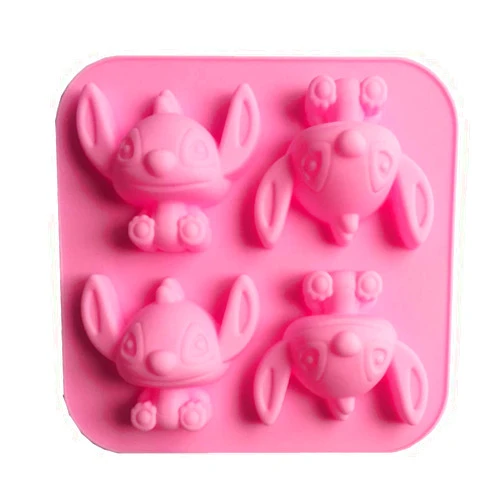 Playing Mold Cute 4-hole Cartoon Stitch Star Baby for DIY Cake Fondant Baking Biscuit Soap Tray 3D Chocolates Hard Candies Desserts Candles Drop Glue Decor Silicone Mold Tool