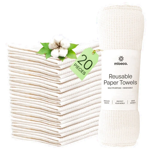 Mioeco 20 Pack Reusable Paper Towels Washable - Nature Friendly - Organic Cotton Alternative - Thick, Strong, Paperless Kitchen Dish Cloths - Reusable Napkins - Dish Towels - Cloth Napkin - Kitchen Towels
