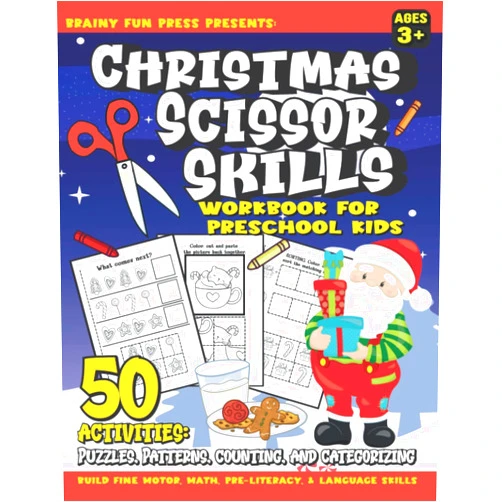 Brainy Fun Press Christmas Scissor Skills Workbook for Preschool Kids: Fun Holiday Color, Cut and Paste Activity Book for Practicing Coloring, Cutting & Pasting Fine ... & More (Cutting Workbooks for Preschool)