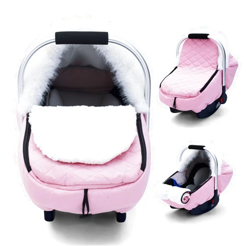 THE KENKYO Winter Baby Car Seat Cover, Infant Car Seat Cover with Huge Space Inside, Sherpa Lined Carseat Cover Protect Cold Wind, Snow Weather, Warm and Snug Baby Carrier Canopy Cover for Boys Girls (Pink)