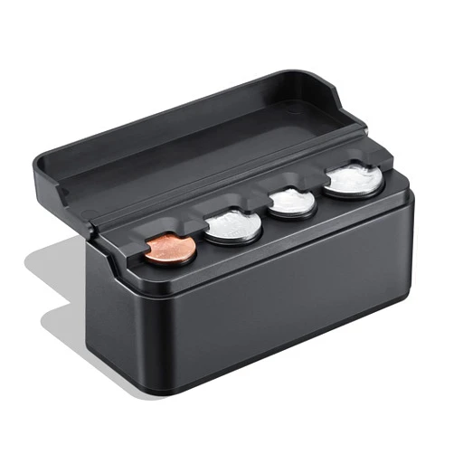DWARFOO Coin Holder for Car, Automotive Coin Change Storage Organizer, Coin Storage Box Money Dispenser with 4 Compartment, Universal Car Organizers and Storage Dash-Mounted Holder for Most Cars, Trucks