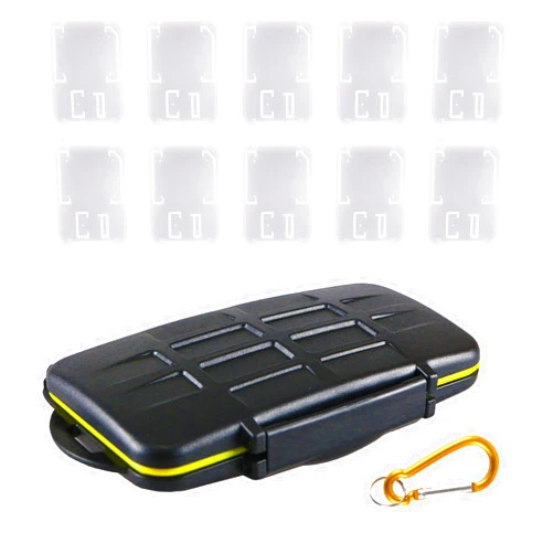 Fafish 1Pcs Waterproof SD Card Case Holder Hard Case Storage Box and 10pcs Clear Plastic Memory Card Case for SD/SDHC/SDXC/Micro SD/TF Card Container for DSLR & Computer