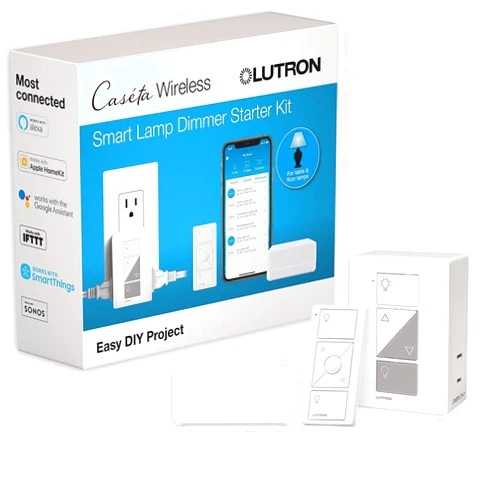 Lutron Caseta Smart Start Kit for Lamps, Plug-in Lamp Dimmer with Smart Bridge and Pico Remote, Compatible with Alexa, Apple HomeKit, and The Google Assistant | P-BDG-PKG1P | White