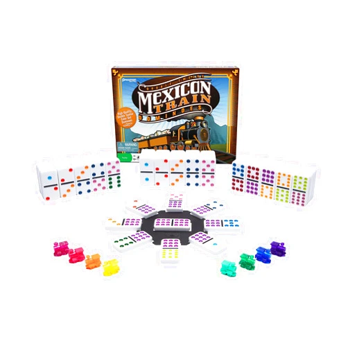 Pressman Mexican Train Dominoes - Beautiful Color Dot Double 12 Dominoes Set - Includes Train Markers and Hub by Pressman Multi Color, 5