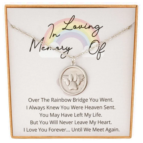 Famdecor Rainbow Bridge Pet Memorial Gifts Loss of Pet Sympathy Gift Dog&Cat Pet Memorial Gifts Wing Palm Round Necklace for Loss of Pet Gift