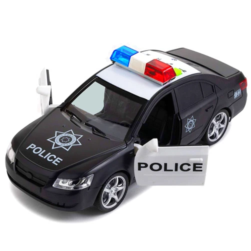 Toy To Enjoy Friction Powered Police Car with Light & Sounds – Heavy Duty Plastic Vehicle Toy for Kids & Children – Openable Doors, Detailed Interior