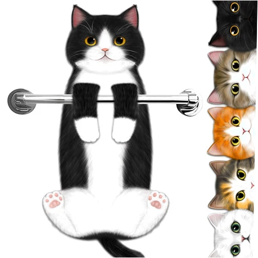 PAOSOD Cat Hand Towels for Bathroom Kitchen - 100% Cotton - Cat Gifts Cute Decorative Cat Decor Hanging Washcloths Face Towels - Cat Gifts for Cat Lovers (B-Cow Cat（100% Cotton）)