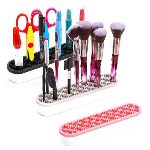 Elsjoy 3 Pack Silicone Makeup Brush Holder, Desktop Cosmetic Organizer Pen Holder, Sewing Tool Holder Beauty Tool Organizer Stand for Brush, Scissors, Toothbrush