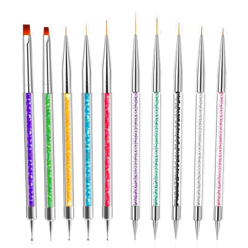 MAGIC ARMOR 10pcs Nail Art Brushes-Double Ended Nail Art Liner Brush and Dotting Tools set, Nail Art Tools Shiny Handles-Easy To Use Nail Art Point Drill Drawing Tools for Beginner DIY Nail Art Design
