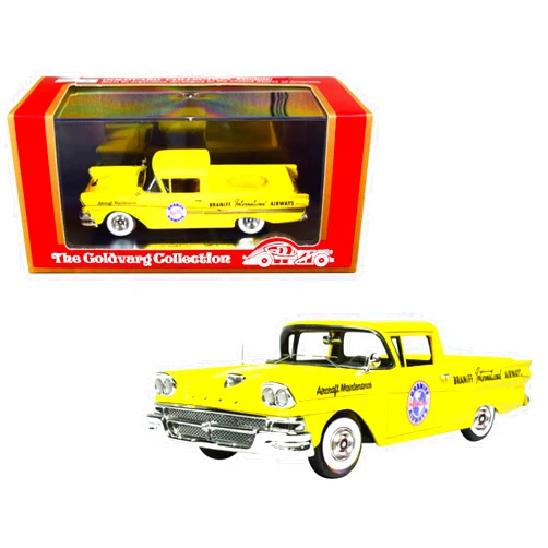 Goldvarg Collection 1958 Ford Ranchero Aircraft Maintenance Car Yellow Braniff International Airways Limited Edition to 125 Pieces Worldwide 1/43 Model Car by Goldvarg Collection